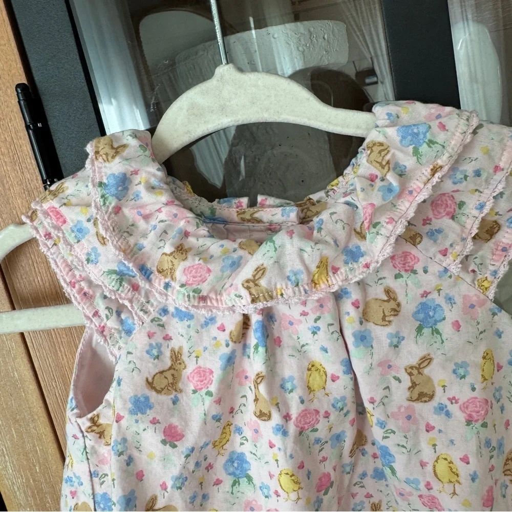 Janie & Jack floral bunny dress baby girl easter chicks lace pale collar ruffle